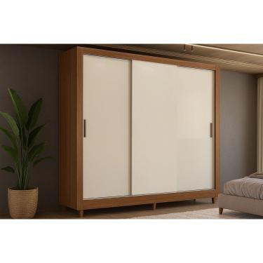 Imagem de Guarda Roupa Casal Itália 3 Portas de Correr 2 Gavs Jequitiba/Off White - Santos Andirá
