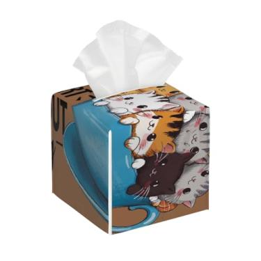 Imagem de Capa quadrada de couro para caixa de lenços à prova d'água, organizador de papel facial para gato, gato, animal, com cinto inferior, estojo de lenços para mesa, banheiro, escritório, mesa, carro