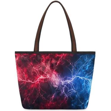 Imagem de Bolsa grande feminina vermelha relâmpago azul bolsa de trabalho legal com zíper reutilizável bolsa de mão casual viagem durante a noite bolsas adequadas para viagens, trabalho, férias, praia, compras