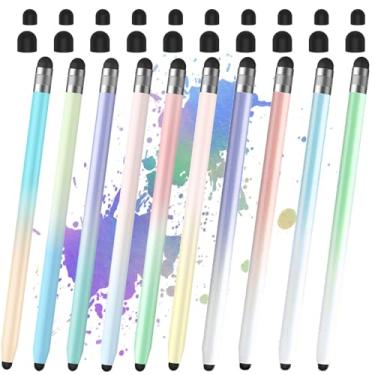 Imagem de 10 canetas, caneta Stylus para tela sensível ao toque, 2 em 1 para iPad, pontas duplas de borracha de alta precisão e sensibilidade, compatível com iPad/iPhone/tablets Android e tela sensível ao toque