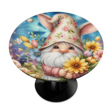 Imagem de hongjinglin Toalha de mesa redonda com borda elástica de Páscoa, toalha de mesa redonda limpável para ambientes internos e externos, pátio, jantar, cozinha, festival, decoração para mesas de 101 a 111