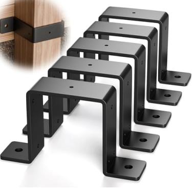 Imagem de 5 peças de 10 x 10 cm, suportes de cerca de deck resistente para vigas de madeira de 10 x 10 cm, suportes de montagem em U para gazebo, 2 mm de espessura - preto