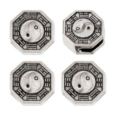 Imagem de SUPERFINDINGS 10 peças de contas retrô de latão paracord 14 x 14 mm Tai Chi Bagua EDC contas Yin Yang EDC contas de metal prata antigo cordão grande para paracord DIY artesanato chaveiro berloques