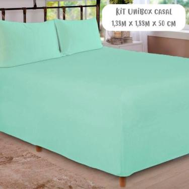 Imagem de Jogo de Lençol 3 Peças Box Conjugado Unibox Casal Verde Arrumadinho En