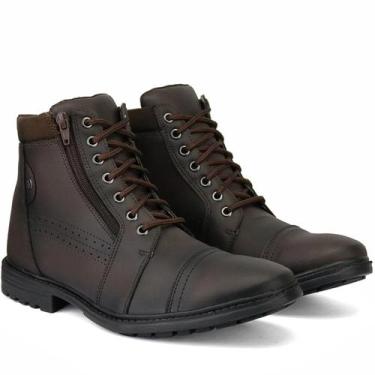 Imagem de Bota Masculina Preta Coturno Casual Resistente Zíper Marrom Cano Curto