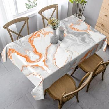Imagem de Toalha de mesa impermeável com textura de mármore, 99 x 139 cm, tecido de camurça pêssego para jantares internos e eventos ao ar livre, resistente a manchas e sem rugas para festas