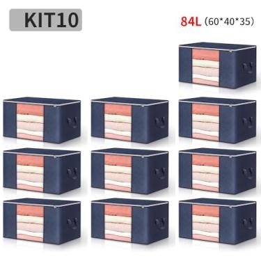 Imagem de Caixa Saco Organizador Grande Edredom Cobertor Casaco Guarda Roupa Ecológico Anti-Poeira Umidade (10PCS-84L-Azul)