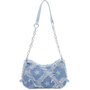 Imagem de Bolsa de ombro feminina jeans Y2K, bolsa vintage estilo grunge dos anos 90, estampa estética