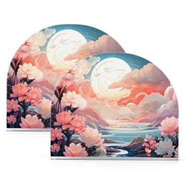 Imagem de Wassud Porta-guardanapos acrílico rosa céu nuvens brancas, dispensador de guardanapos de papel moderno em forma de U para mesa, cozinha, sala de jantar, bancada 2 peças (comporta 50-60 guardanapos)