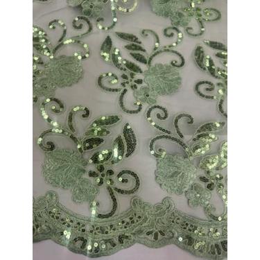 Imagem de Sedona Designz Tecido de renda floral Queen com cordão de 48/127 cm de largura com lantejoulas – Tecido bordado de malha com bordas recortadas para formatura, vestidos de noiva, decoração e projetos
