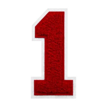 Imagem de 1 peça de patch de número de chenille vermelho de 15 cm com borda branca – adesivos do alfabeto para roupas, jaquetas, mochilas, chapéus para decoração personalizada, nome personalizado e artesanato