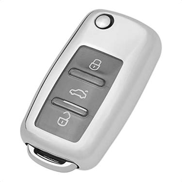 Imagem de TANGSEN Capa Flip Key Fob Silver TPU Protective Cover para Volkswagen VW Beetle CC EOS Jetta Golf GTI Jetta Passat Phaeton R32 Rabbit TIGUAN Touareg 3/4 botões Entrada sem chave Acessórios de controle remoto