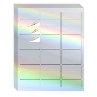 Imagem de YEGAWEN Etiquetas de endereço de 2,5 cm x 6,5 cm - Adesivos coloridos holográficos para impressoras a laser/jato de tinta, etiquetas de endereço, 21 x 28 cm, prata holográfica/20 folhas