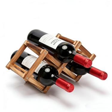 Imagem de Aeumruch Rack de vinho de madeira rack de vinho de pinho ornamentos criativos dobráveis de madeira para vinho (marrom escuro, para 3 garrafas)