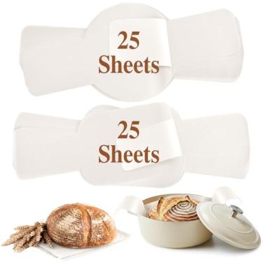 Imagem de Marspark 50 peças estilingue de pão fermentado – forro de forno holandês redondo e oval, suprimentos de pergaminho pré-cortado para facilitar a transferência de massa (branco)