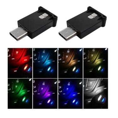 Imagem de Yourkar 2 peças de luz ambiente de LED USB tipo C, mini lâmpada LED RGB ajustável de 8 cores para carro, laptop, casa, acessórios universais de carro