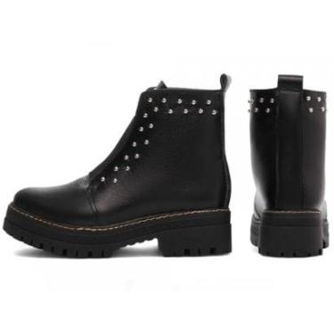 Imagem de Coturno Feminino Sola Tratorada Couro Elástico Apliques Genero:Feminino;Cor:;Tamanho:39-Feminino