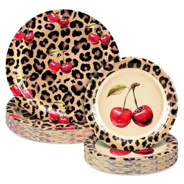 Imagem de AnyDesign 40 peças, pratos de papel de guepardo, pratos descartáveis de 22 cm, estampa de leopardo, cereja, prato de sobremesa, para jantar decorativo para meninas, meninos, aniversário, chá de bebê