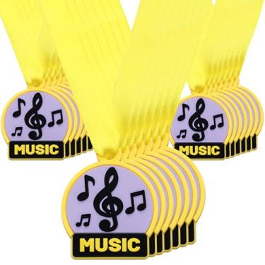 Imagem de Cunno 24 medalhas de borracha medalhas de prêmio a granel com fita de pescoço Vencedor incentiva a participação em equipe para crianças adultos competições prêmio troféu suprimentos para festa (Música