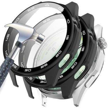 Imagem de Acddeny [Pacote com 2 capas com protetor de tela de vidro temperado compatível com Huawei Watch GT6 46 mm, dureza 9H 360° capa protetora ultrafina para PC 2 preta