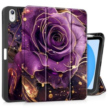 Imagem de May Chen Capa para iPad (A16) 11ª geração 2025, iPad 10ª geração 2022 de 10,9 polegadas, suporte de três dobras com suporte traseiro de TPU macio para despertar/hibernar, rosas roxas