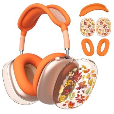 Imagem de BlHMCASE Capa de fone de ouvido para AirPods Max, lindas folhas de outono, capas transparentes para fones de ouvido, capa de silicone laranja para Apple AirPods Max