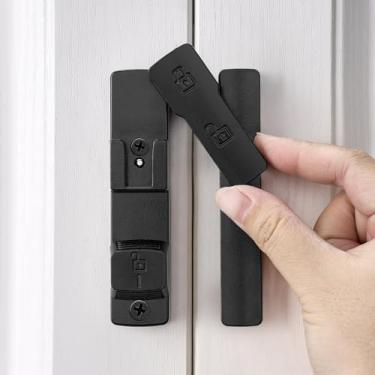 Imagem de INIRET Fechadura de porta de celeiro preta de 180 graus, ferragens para fechaduras, fechadura de porta de liga de zinco, protege a privacidade, para porta de celeiro, armários, janelas, jardim