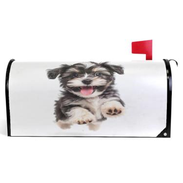 Imagem de TSENQUE Capas magnéticas decorativas para caixa de correio, preto, branco, cachorrinho, cachorro, vinil, caixa de correio, verão, à prova de intempéries, decoração de caixa de correio, tamanho grande