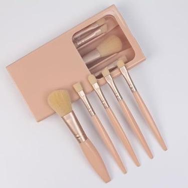 Imagem de Conjunto de pincéis de maquiagem com capa, pincéis portáteis de 5 peças para pó, blush e sombra, cerdas ultramacias (cor da pele)