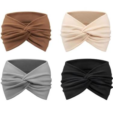 Imagem de Pacote com 4 faixas de cabelo largas para mulheres, faixas de cabelo modernas, faixas de cabeça boho, acessórios de treino de turbante feminino