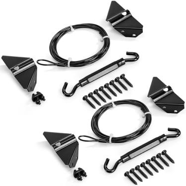 Imagem de ZENFUN 2 conjuntos de kit de portão anti-queda para cerca de madeira, kit de cabo de suporte de portão antiqueda durável em zinco, kit de moldura de portão de portão de portão de madeira kit de reparo