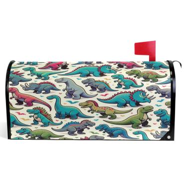 Imagem de TSENQUE Capas de caixa de correio decorativas magnéticas fofas dinossauros outono caixa de correio envoltório vinil caixa de correio moderna decoração de jardim tamanho padrão 52,56 x 45,8 cm
