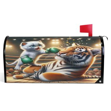Imagem de TSENQUE Capas de caixa de correio magnéticas decorativas engraçadas desenho animado gatinho tigre animal vinil caixa de correio envoltório inverno fazenda decorações caixa de correio exterior tamanho