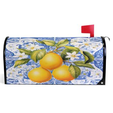 Imagem de TSENQUE Capas decorativas para caixa de correio de vinil magnético envoltório de caixa de correio verão estilo siciliano limão férias à prova de intempéries decoração de caixa de correio tamanho