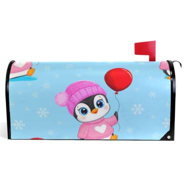 Imagem de TSENQUE Linda capa de caixa de correio de outono azul claro pinguim capa magnética sazonal de vinil caixa de correio decorações de caixa de correio moderna tamanho padrão 52,6 x 45,8 cm