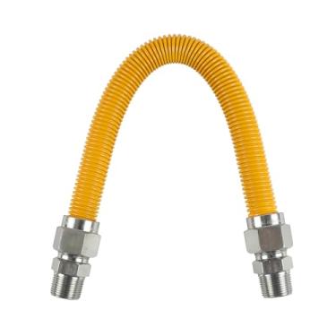 Imagem de EFIELD Conector de mangueira de gás flexível de 45.7 cm, fluxo total OD de 2,5 cm, MIP de 3/10.2 cm x MIP de 3/10.2 cm, aço inoxidável revestido amarelo, para aquecedor de água sem tanque, linha de