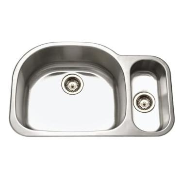 Imagem de Houzer Pia de cozinha MG-3209SR-1 Medalhão Designer Series Undermount de aço inoxidável 70/30, tigela pequena direita