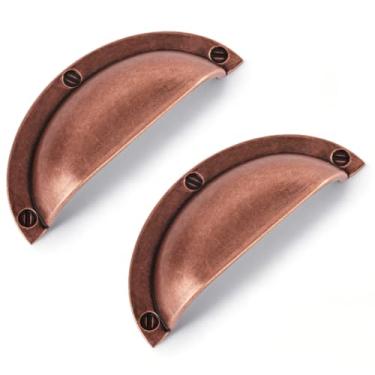 Imagem de Vicycmc Puxadores de copo de armário de liga de zinco de cobre antigo, vintage retrô sólido de 64 mm (64 mm) com orifício central para gaveta, armário, guarda-roupa, cômoda pacote com 6