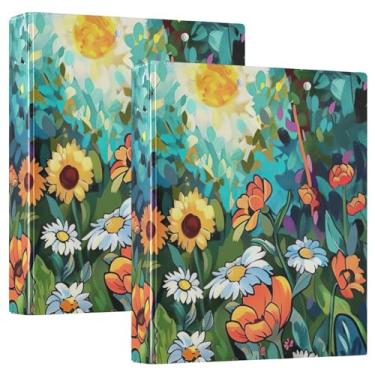 Imagem de Fichário de prancheta de girassóis com pintura colorida com 3 anéis para organizador de fichário de papel tamanho carta para escola e escritório, pacote com 2