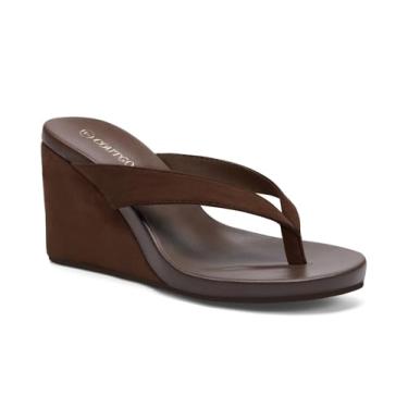 Imagem de Coutgo Sandálias femininas de salto cunha, plataforma, chinelos deslizantes, sapatos de praia de verão, Marrom escuro, 35