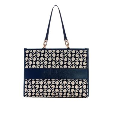 Imagem de GUESS Bolsa feminina com logotipo Myrtille Jacquard Factory, Azul