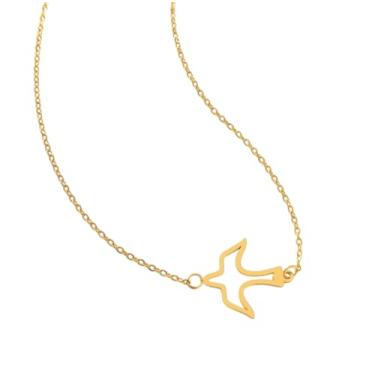 Imagem de Colar gargantilha de pássaro banhado a ouro amarelo 18K, banhado a ouro 18 quilates sobre corrente de pingente de pomba voadora de aço inoxidável, joia moderna minimalista para mulheres, resistente a