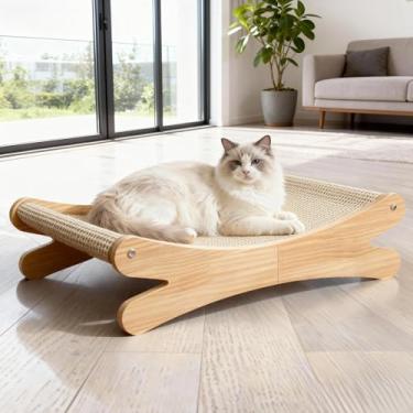 Imagem de Chngeary Cama arranhadora para gatos, móveis requintados feitos de sisal natural e estrutura de madeira sólida resistente, rede para gatos e almofada para arranhar gatos para uso interno