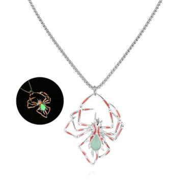 Imagem de ANGLEQUEEN Colares luminosos de aranha para mulheres e homens, modernos, colares com pingente de aranha que brilham no escuro, colar de festa de Halloween, joias do Homem-Aranha, aço inoxidável, Sem