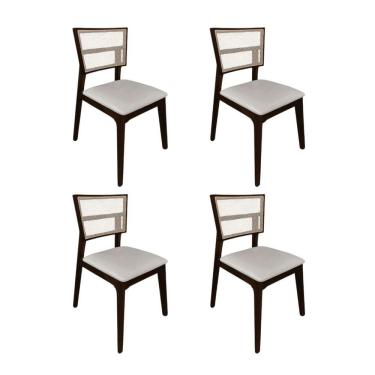 Imagem de Kit 4 Cadeiras De Jantar Tela Premium Madeira Maciça Manuela Bege Veludo Castanho