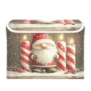 Imagem de SEHANY Linda caixa de armazenamento de Papai Noel de Natal com tampas e alças, organizador de cestas de armazenamento de tecido dobrável, caixas de armazenamento de cubos grandes para roupas, cobertor