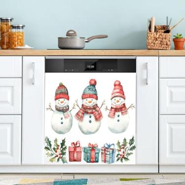 Imagem de SEHANY Linda capa magnética de boneco de neve de Natal, adesivos magnéticos decorativos antiarranhões para painel de geladeira e lava-louças, decoração de Natal de cozinha doméstica 58 x 66 cm