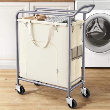 Imagem de Cesto de roupa suja com rodas e alça (bege)