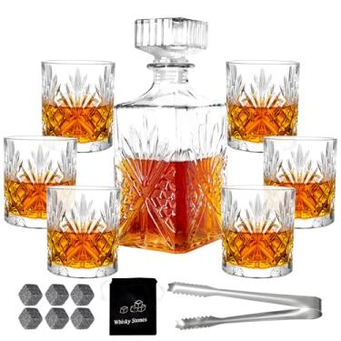 Imagem de Conjunto de decantador de uísque masculino com 6 copos de uísque, garrafa de licor de vidro transparente para uísque, bourbon, rum, presente
