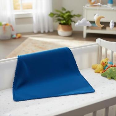 Imagem de Manta Cueiro Bebê em Malha Dupla 100% Algodão com Pompom 70x80cm Hipoalergênica Macia e Confortável Marinho